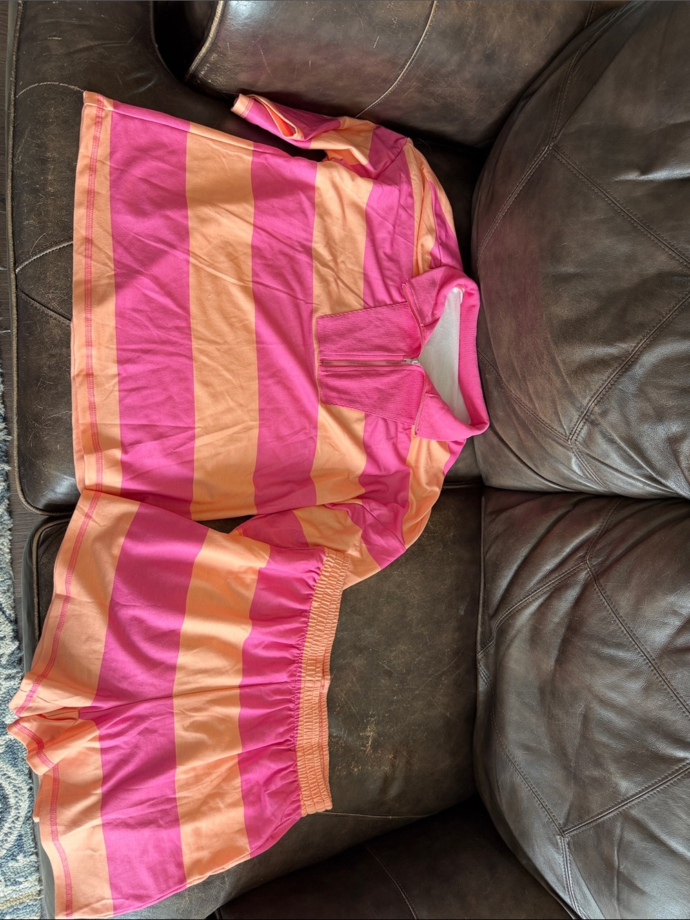 Striped Pink & Peach Lounge Set with Half-Zip Top